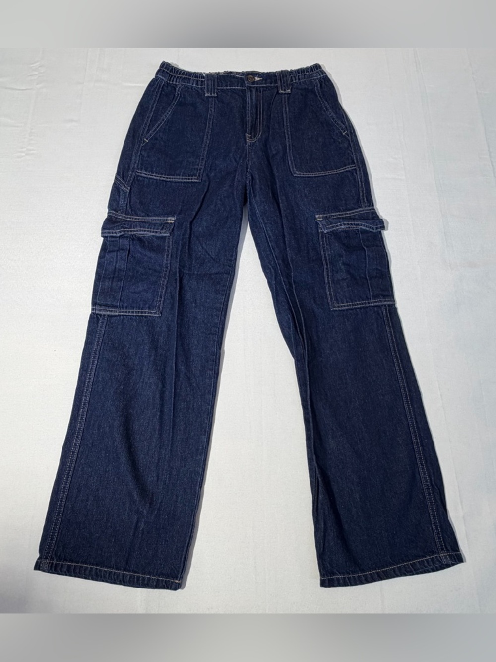 Simple Society Women's Cargo Jeans Size‎ 7/28 Dark Wash Wide Leg Y2K Utility